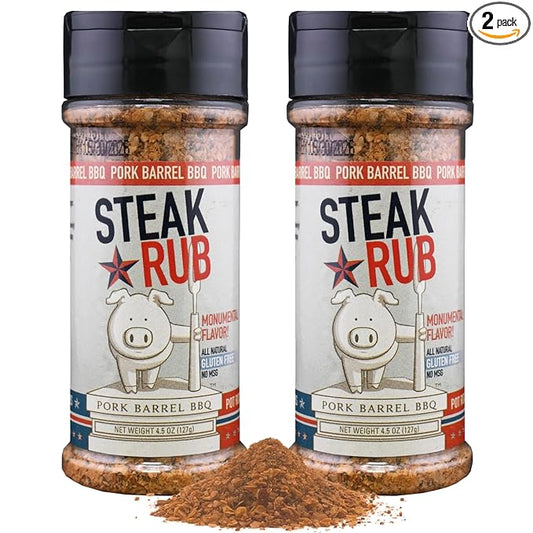 Pork Barrel BBQ Steak Spice Rub | Premium All-Purpose Seasoning, No MSG, Gluten-Free, Zero Calorie | Grill Seasoning for Beef, Steak, Burgers, Pork, and Chicken, 4.5 oz - Pack of 2