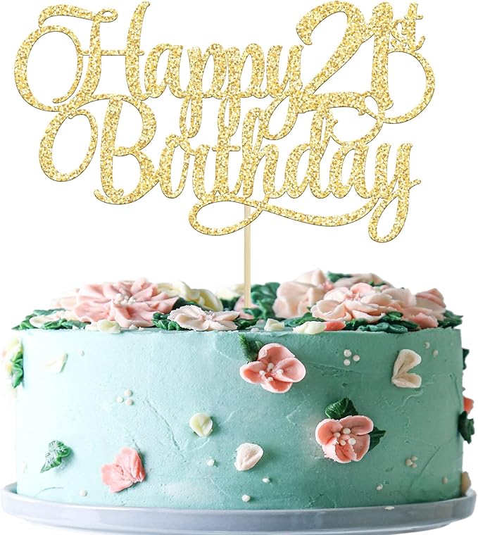 1 Pack Happy 21st Birthday Cake Topper Glitter Number 21 Twenty One Years Old Birthday Cake Pick Decoration for Celebrating 21st Birthday Anniversary Party Supplies Gold