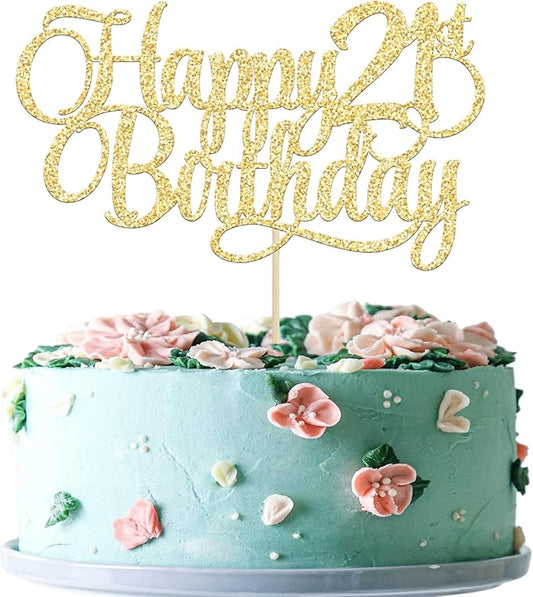 1 Pack Happy 21st Birthday Cake Topper Glitter Number 21 Twenty One Years Old Birthday Cake Pick Decoration for Celebrating 21st Birthday Anniversary Party Supplies Gold