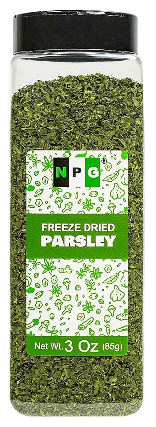 NPG Freeze-Dried Parsley Flakes 3 Oz, Dehydrated Chopped Parsley for Cooking, Soups, Pasta, and Garnish, Aromatic Herb Seasoning, Non-GMO, Gluten-Free, Green Leafy Curly Herb