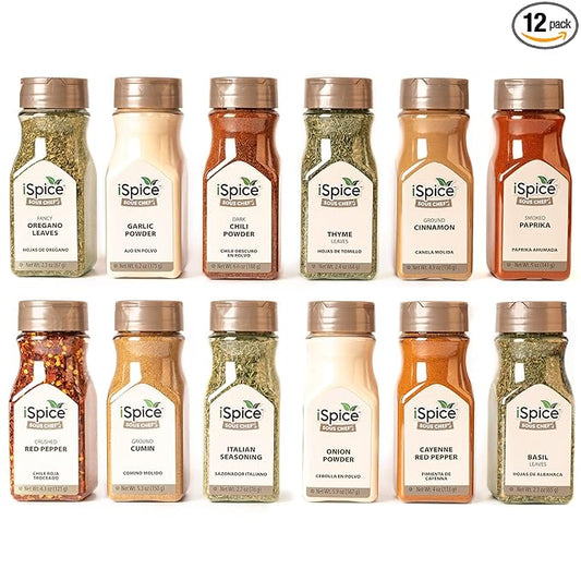 iSpice Starter Spice Set- Seasonings for Cooking, Spices and Seasonings Sets, Spices Variety Pack, Cooking Gifts for Men Home Basic Spice Set | Chef Naturelle (Pack of 12)??,<div>