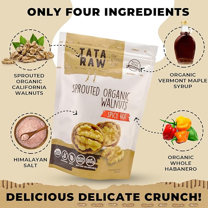 TATA RAW - Organic Sprouted Maple Walnuts - Spicy Hot! (1 lb)