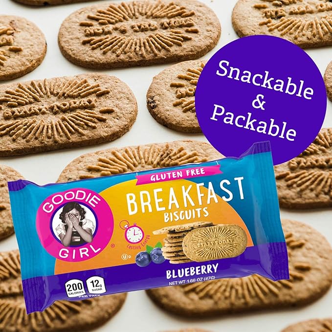 Goodie Girl, Blueberry Breakfast Biscuits | 16 Packs | Gluten Free | Plant Based | Peanut Free | Kosher | Includes 4 Boxes, 16 Packs Total