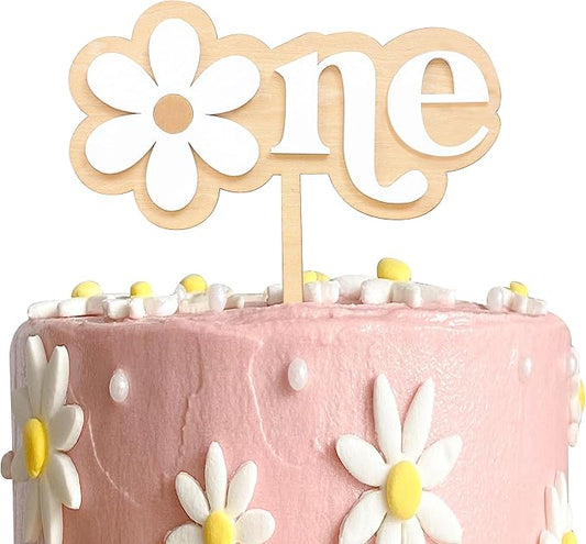 Wooden Daisy Cake Topper For 1st Birthday - First Birthday Cake Decoration, Retro Groovy Boho Daisy, Daisy Birthday Party Decor, Best Flower Cake Topper For Baby(Daisy One Cake Topper)