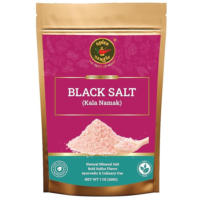 Spice Magic Black Salt (Kala Namak) ??Authentic Indian Mineral Salt | Unique Tangy Flavor for Chaats, Curries & Vegan Recipes | 7 oz (200 G)