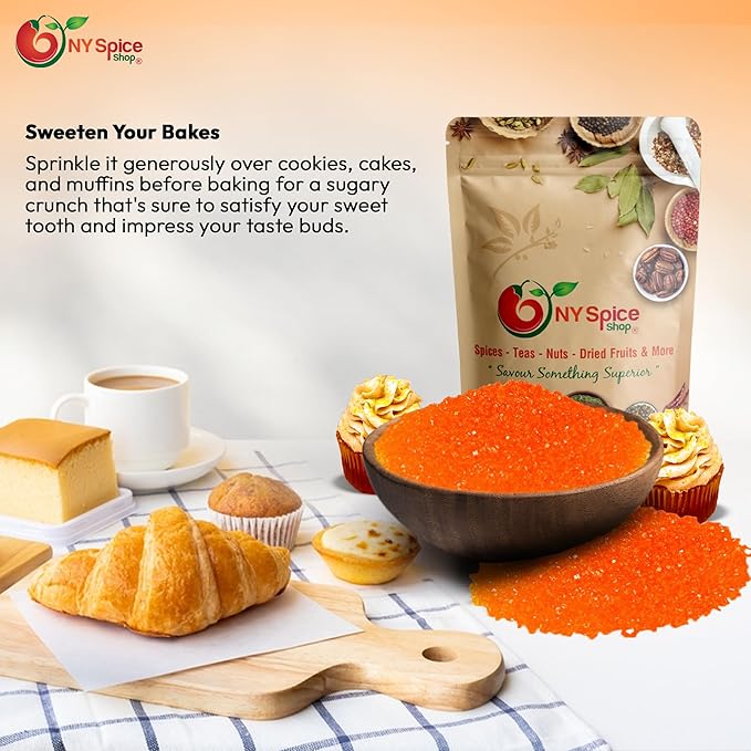 NY Spice Shop Orange Sanding Sugar - 8 Ounce Sweet Colorful Edible Sprinkles For Candy Dish - Sugar Sprinkles For Cake Decorating Cookies Basket & Dishes