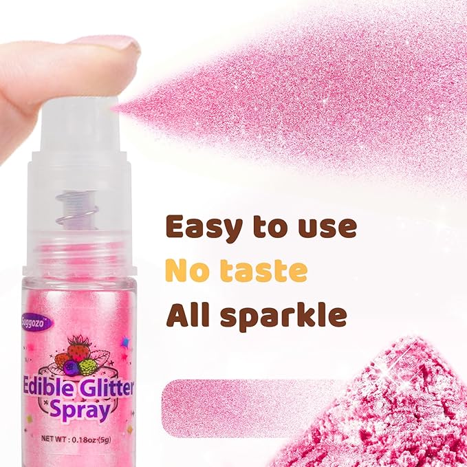 Shimmer Pink Edible Glitter Spray, 5g Food Grade, Edible Glitter for Drinks, Cocktails, Luster Dust for Cake Decorating, Cupcake, Baking, Chocolate, Strawberry
