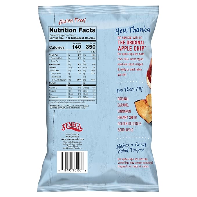 Seneca Cinnamon Apple Chips | Made from Fresh Apples | 100% Red Delicious Apples | Yakima Valley Orchards | Real Cinnamon | Crisped Apple Perfection | Foil Fresh Bag | 2.5 ounce (Pack of 12)