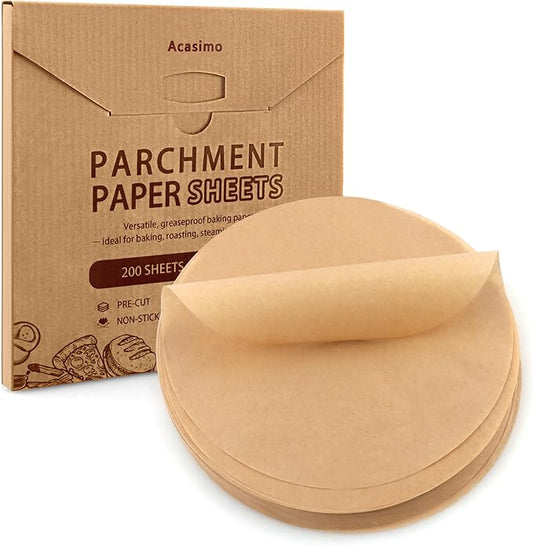 200Pcs Parchment Paper Rounds, 9 Inch Baking Parchment Circles, Precut Baking Sheets Round, Burger Patty Paper Liners for Tortilla Press, Air Fryer, Cake Springform Pizza Pan, Bread Cup Cake Cookie