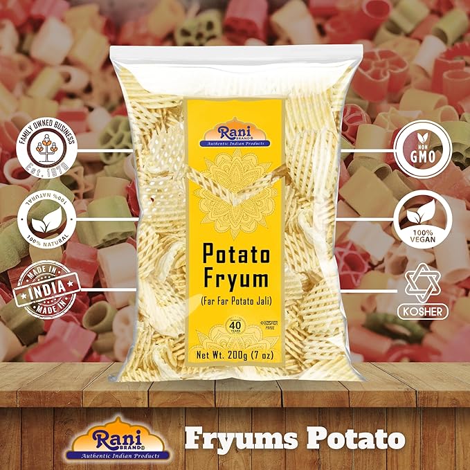 Rani Far Far / Fryums (Wheat & Tapioca Pellet) Potato Jhali 7oz (200g) ~ Vegan, Kosher, Uncooked, Used to Make Papad, Bhungra / Chip Snack