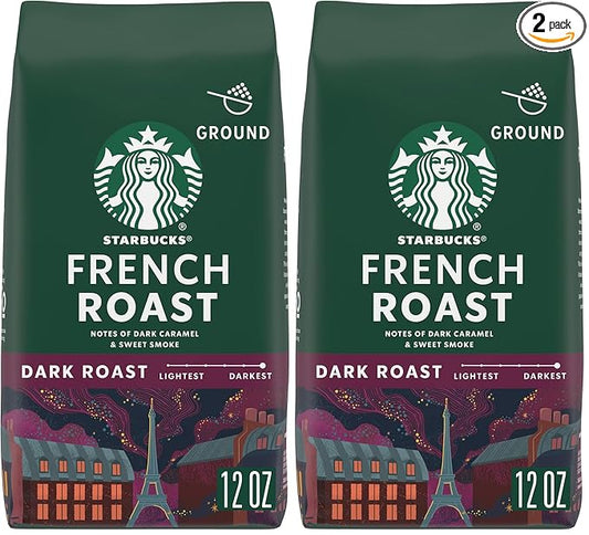 Starbucks Ground Coffee, Dark Roast Coffee, French Roast, 100% Arabica, 1 Bag (12 Oz) (Pack of 2)