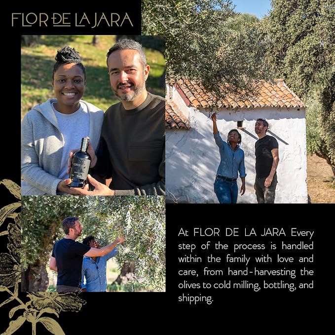 FLOR DE LA JARA Premium Extra Virgin Olive Oil from Spain, First Cold Pressed, Polyphenol-Rich, Monovarietal Cornicabra, Hand-Harvested Olives, Family-Owned Grove, Low Acidity (0.27%), 8.45 fl oz (250ml)