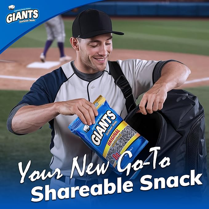 GIANTS Original Sunflower Seeds - Sunflower Seeds to Eat, Sunflower Seeds Bulk, Lightly Salted Sunflower Seeds for Eating, High Protein Snack - 5.75 oz Resealable Bags (Case of 24)