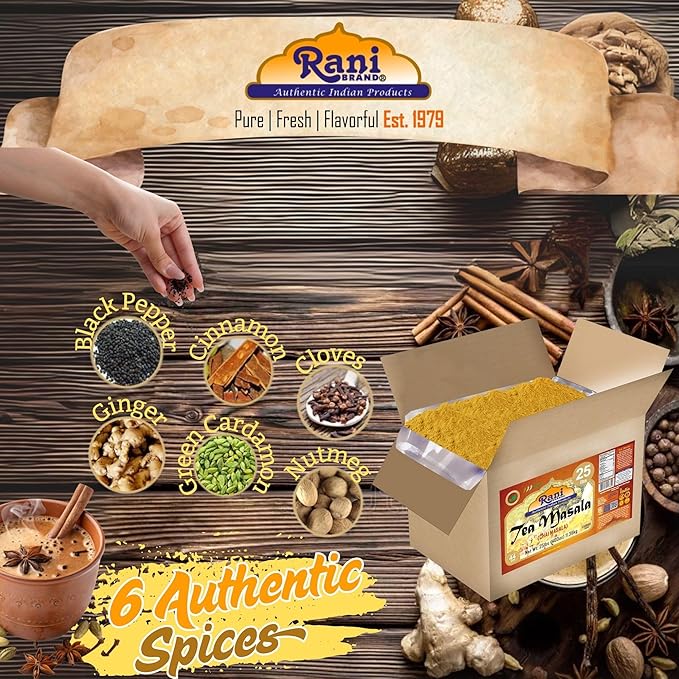 Rani Tea (Chai) Masala Indian Spice Blend 400oz (25lbs) 11.36kg Bulk Box ~ All Natural | Vegan | Gluten Friendly | Salt & Sugar Free | NON-GMO | No Colors | Kosher | Indian Origin