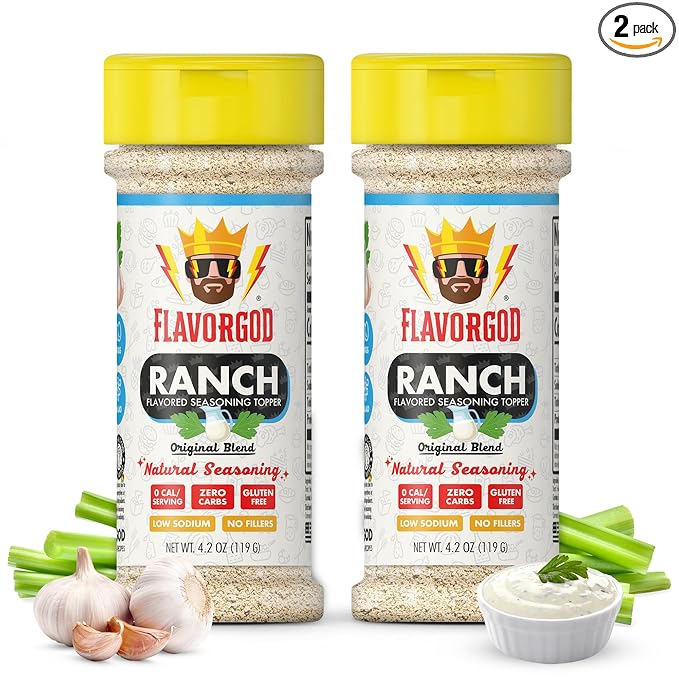 Ranch Seasoning Mix by Flavor God, Pack of 2- Premium All Natural & Healthy Spice Blend for Chicken, Pizza, Salads & Vegetables - Kosher, Low Sodium