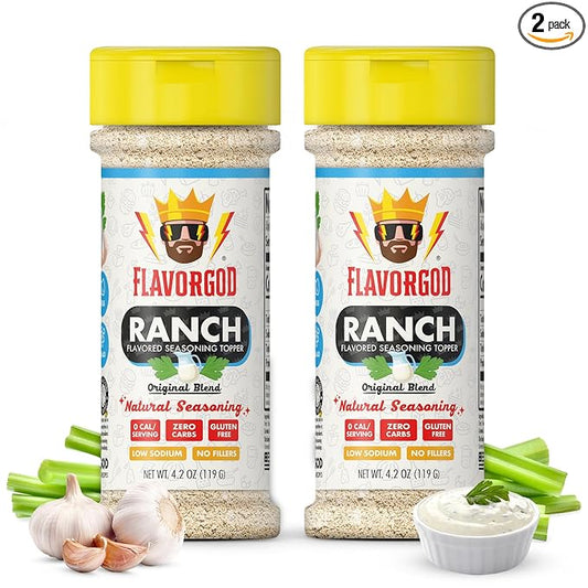 Ranch Seasoning Mix by Flavor God, Pack of 2- Premium All Natural & Healthy Spice Blend for Chicken, Pizza, Salads & Vegetables - Kosher, Low Sodium