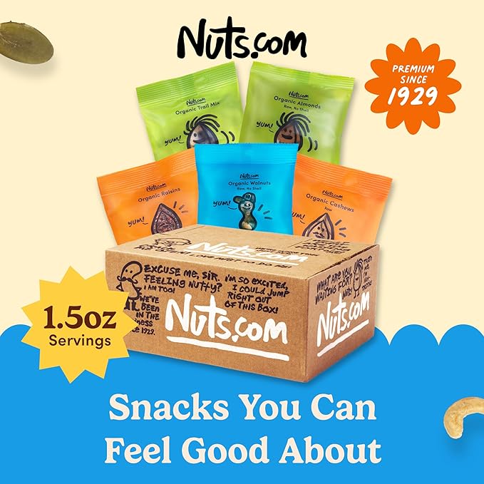 Nuts.com ??Organic Dried Fruit and Nuts Variety Box ??Gourmet Assortment for Summer and Festive Gifts ??Includes Organic Cashews, Almonds, Walnuts, Raisins, and Trail Mix