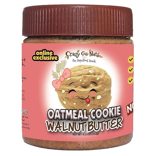 Crazy Go Nuts Oatmeal Cookie Walnut Butter - Healthy Snack with Omega 3 Fatty Acids and Antioxidants, Superfood, Keto, Vegan, Low Carb, Gluten Free, Natural, Non-GMO - 9.25 oz (Pack of 1)