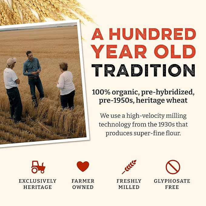 Sunrise Flour Mill USDA Organic Heritage Pizza Flour - 2 lbs | Organic Milled Flour from Hard Red Wheat | Easier to Digest with Less Bloating | No Bleaching or Bromating | Zero Additives