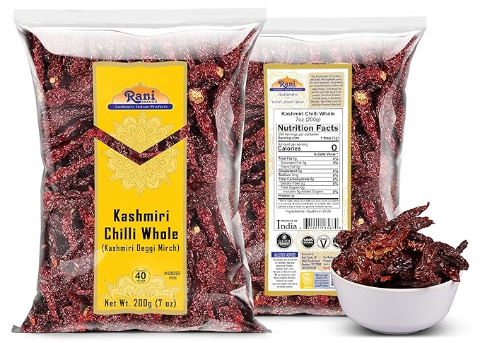 Rani Kashmiri Chilli Whole (Deggi Mirch, Low Heat) 7oz (200g) ~ Natural | Salt-Free | Vegan | No Colors | Gluten Friendly | NON-GMO | Kosher | Indian Origin