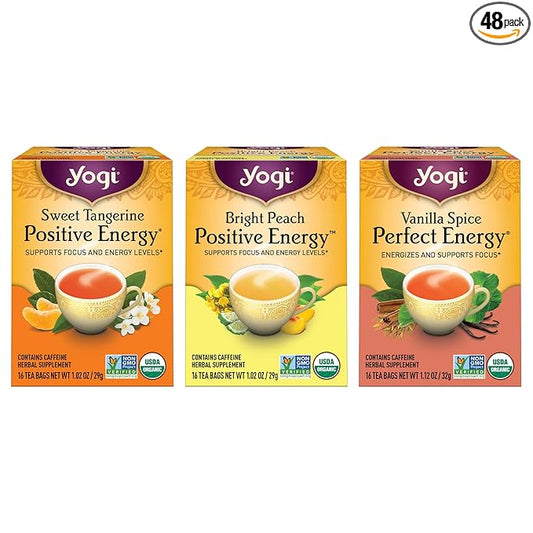 Yogi Energy Variety (3 Pack) Organic Sampler & Tea Gift Set – Contains Caffeine – 48 Tea Bags