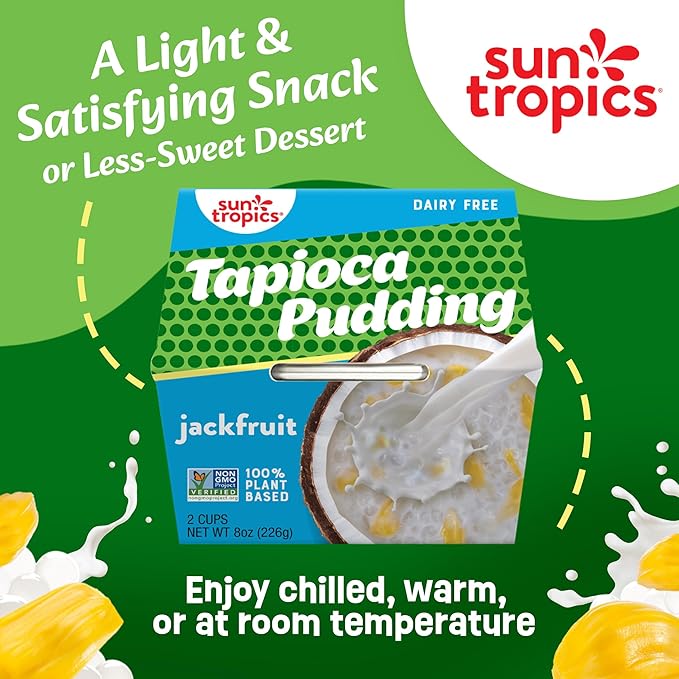 Sun Tropics Tapioca Pudding, Jackfruit | Vegan Dairy Free Pudding | Gluten Free,Non-GMO | Ready-to-Eat Cups 4.0oz (Pack of 6)