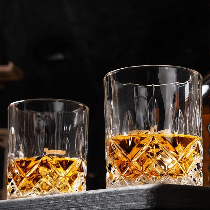 KANARS Old Fashioned Whiskey Glasses - 10 Oz Crystal Rocks Barware Set of 2 for Scotch, Bourbon, Rum, Liquor and Cocktail Drinks - Unique Whisky Gift for Men Dad