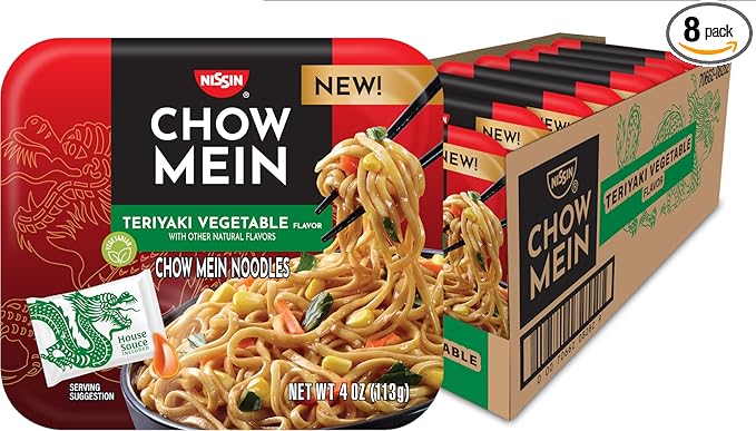 Nissin Chow Mein Noodles, Teriyaki Vegetable, 4 Ounce (Pack of 8)