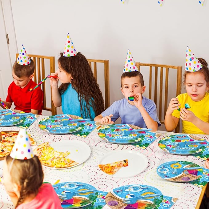 96Pcs Goodbye School Hello Pool Plates and Napkins End of School Year Party Decorations School's Out Pool Dessert Disposable Plates Summer Tableware Set for Graduation Preschool Party Supplies