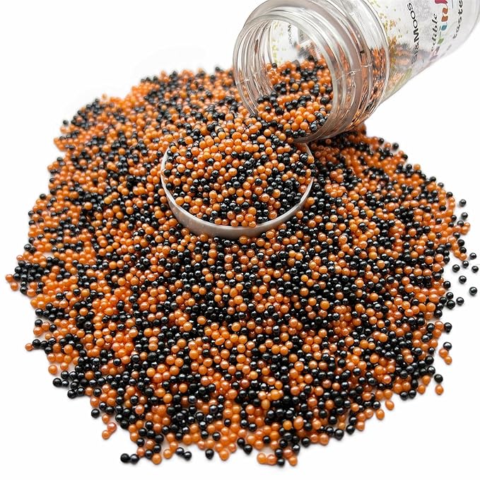 SE Si&Moos Nonpareil Sprinkles, 2mm Black and Orange Mini Edible Pearls Orange and Black Sprinkles for Cake Decorating Halloween Cookie Decorations Wedding Shower Party Christmas Holiday Supplies 3.5 OZ