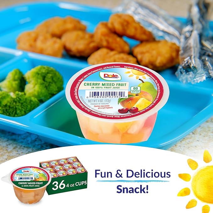 Dole Fruit Bowls Cherry Mixed Fruit in 100% Juice Snacks, 4oz 36 Total Cups, Gluten & Dairy Free, Bulk Lunch Snacks for Kids & Adults (Pack of 2)
