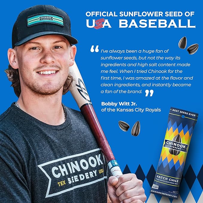 Chinook Seedery Roasted Sunflower Seeds to Eat - 1.5 oz (Pack of 36) Hatch Green Chile - Jumbo Low Sodium Sunflower Seeds Keto Snacks - Adventure, Baseball, School Snacks - Gluten Free, Non GMO Snacks