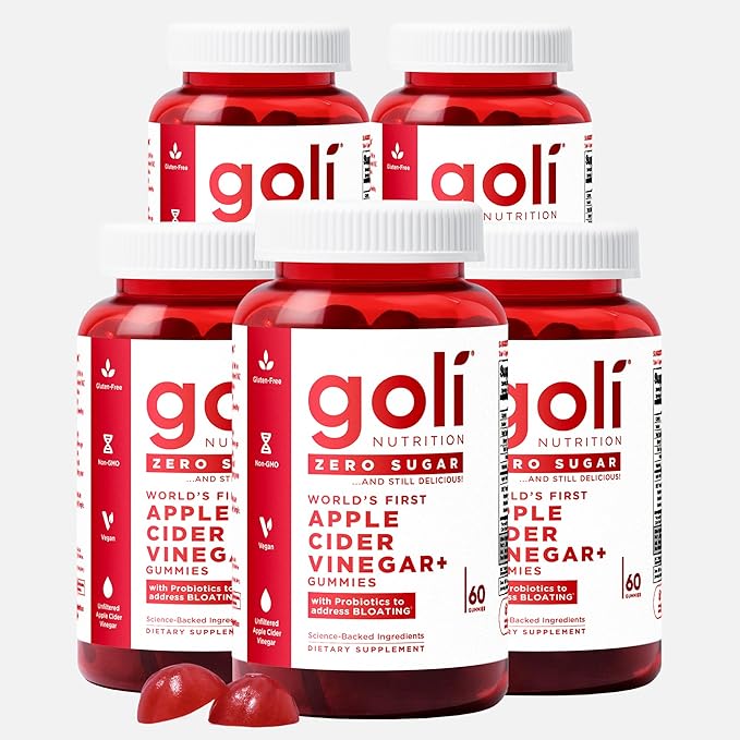 Goli Zero Sugar Apple Cider Vinegar Gummies - Vitamin B12, Probiotics to Address Bloating. No