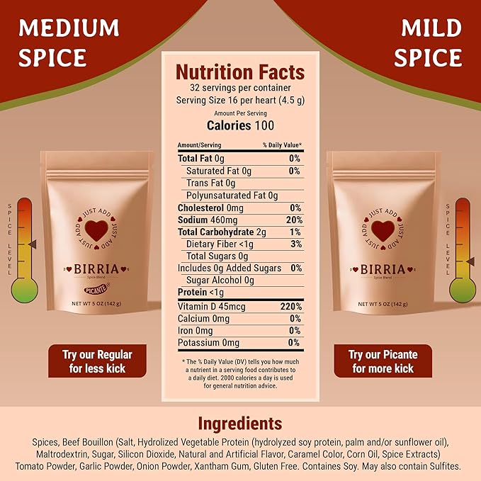 Just Add Luv Authentic Birria Spice Bomb Seasoning Medium (Picante) - Mexican Spice Mix w/Chiles Herbs Spices - Perfect for Tacos Quesadillas Enchiladas - No MSG, Easy to Use (1 Bag)
