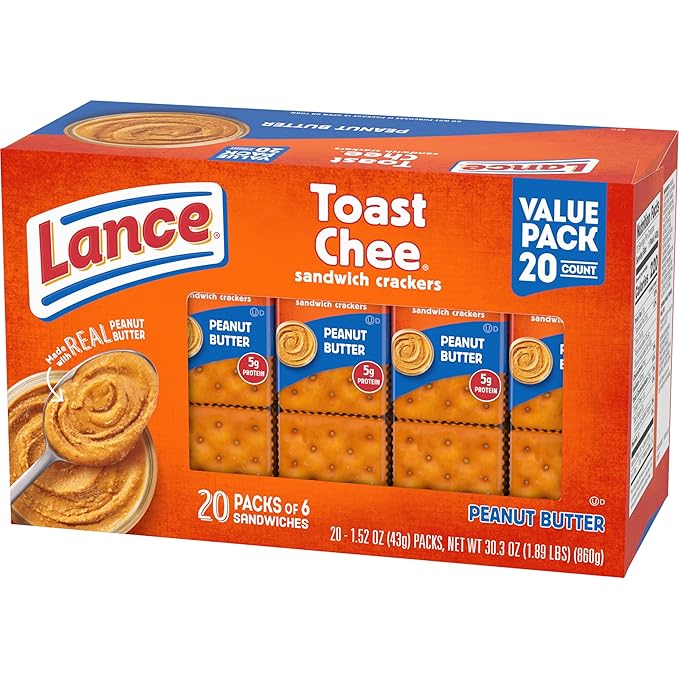 Lance Sandwich Crackers, ToastChee Peanut Butter, 20 Individually Wrapped Packs, 6 Sandwiches Each