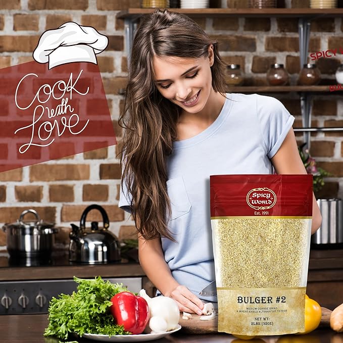 Bulgur Cracked Wheat Medium Coarse #2, 2 LB Bag (32oz) | USA Grown Bulgar Wheat for Tabouleh | 100% Natural & Pure | Great for Vegan Recipes by Spicy World