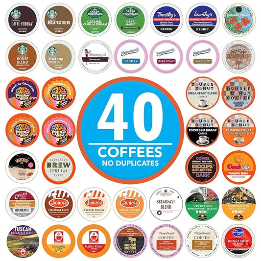 Coffee Pods Variety Pack Sampler from Top Brands, Assorted Single Serve for Keurig K Cups Coffee Makers, 40 Unique Cups