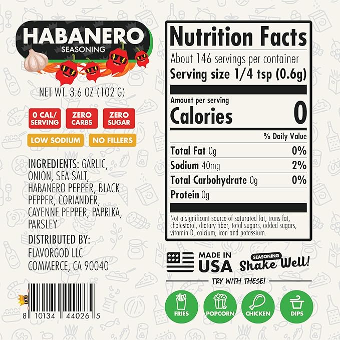 Habanero Seasoning Mix by Flavor God - Premium All Natural & Healthy Spice Blend for Burritos, Tacos, Seafood & Chicken - Kosher, Low Sodium, Dairy-Free, Vegan & Keto Friendly