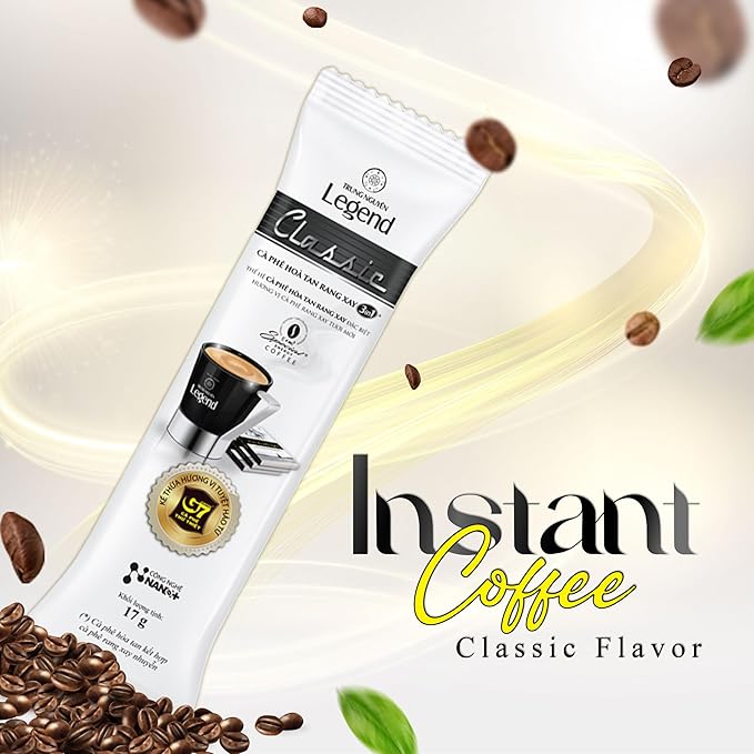 TRUNG NGUYEN LEGEND CLASSIC Premium Instant Coffee for Energy Boost by NANO+ Technology, Non-Dairy Creamer, Coffee Mix - Strong and Pure Vietnamese Instant Coffee (21 Packets/Box)
