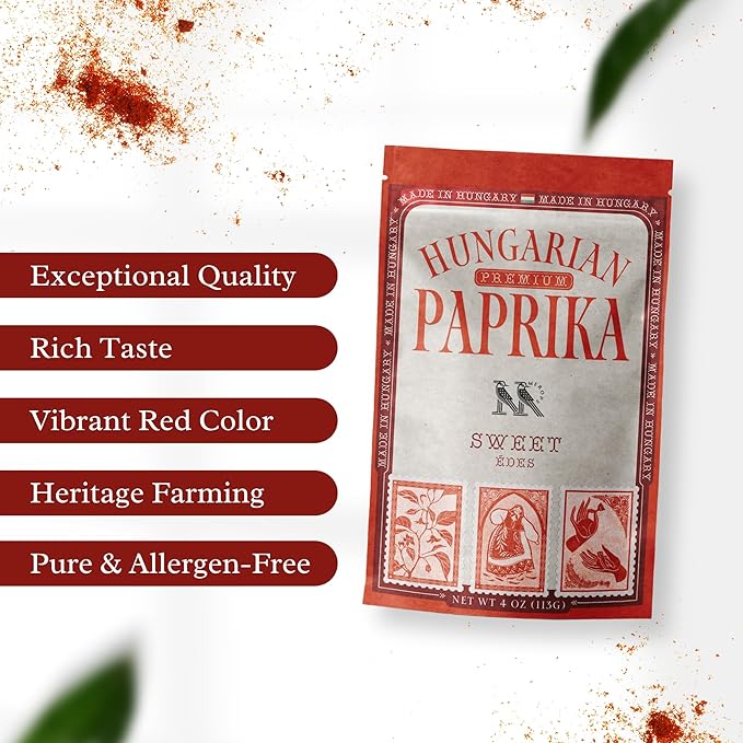 Premium SWEET Hungarian Paprika Powder (4 oz) - Non-GMO - Vibrant Deep Red Color - Protected Designation of Origin (PDO): Szeged Region, Hungary - Authentic Seasoning Spice in Resealable Bag by MEROPS