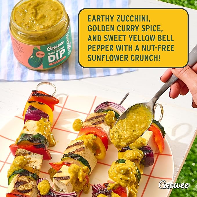 Growee Vegan Dip Pack ??Plant-Based Queso, Nut-Free, Mayo & Dressing Alternative ??Dairy-Free & Gluten-Free ??3 Flavor Variety: Red Pepper, Garlic Eggplant, Curry Zucchini