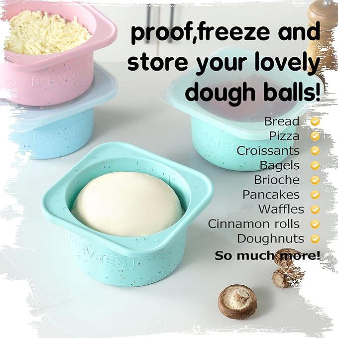 1000ml PLUS Pizza Sourdough Proofing Containers with Air-tight Lids for DIY family Artisan Pizza,Bread,Bagel-Food Grade Silicone -Dishwasher Safe-2 Pack (Bondi Mint-Sprinkles Pattern)