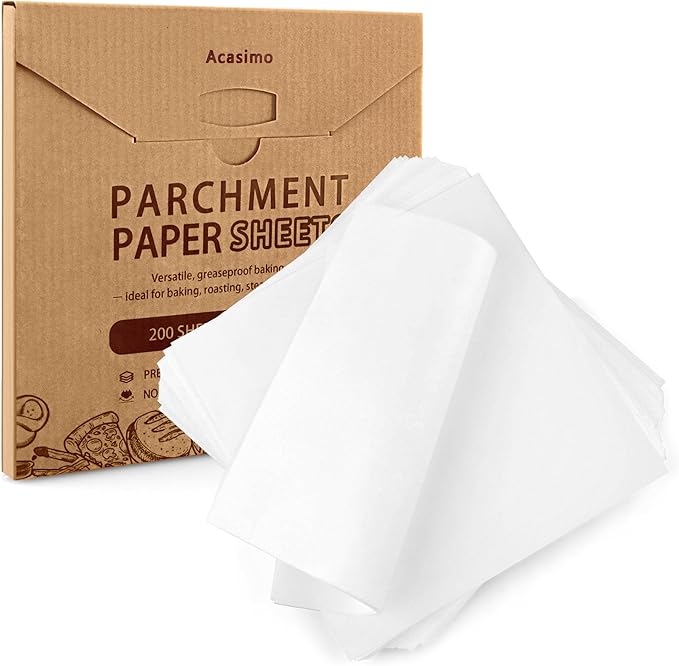 200PCS Parchment Paper Sheets, 9x9in, Squares Baking Paper for Baking, Air Fryer, Steaming, Grilling, Roasting, Wrapping, Precut Non-Stick Square Pan Liners, Oven Paper for Bread (White, 9x9 in)