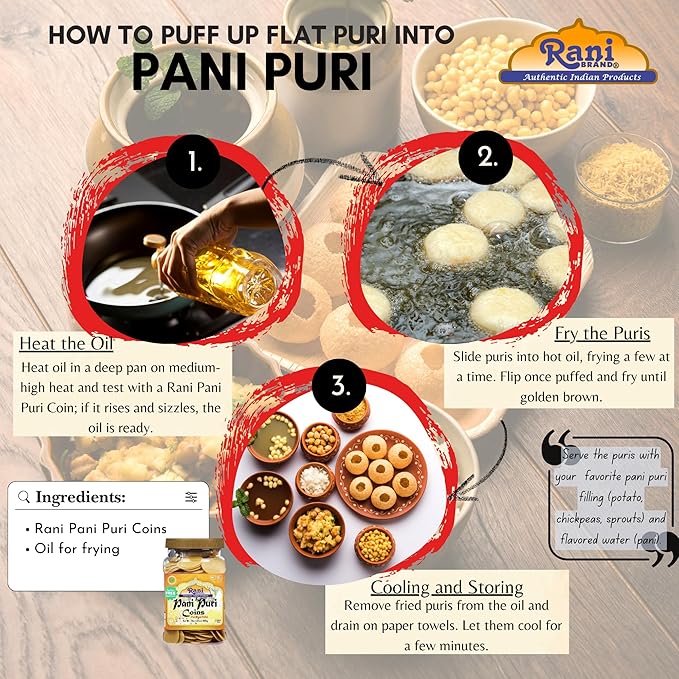Rani Pani Puri Coins (Uncooked, Microwaveable Wheat Semolina Coins) 64oz (4lbs) w/Pani Puri Masala (14-Spice Blend for Indian Spicy Water) 1.75oz (50g) ~ All Natural | Vegan | NON-GMO | Kosher