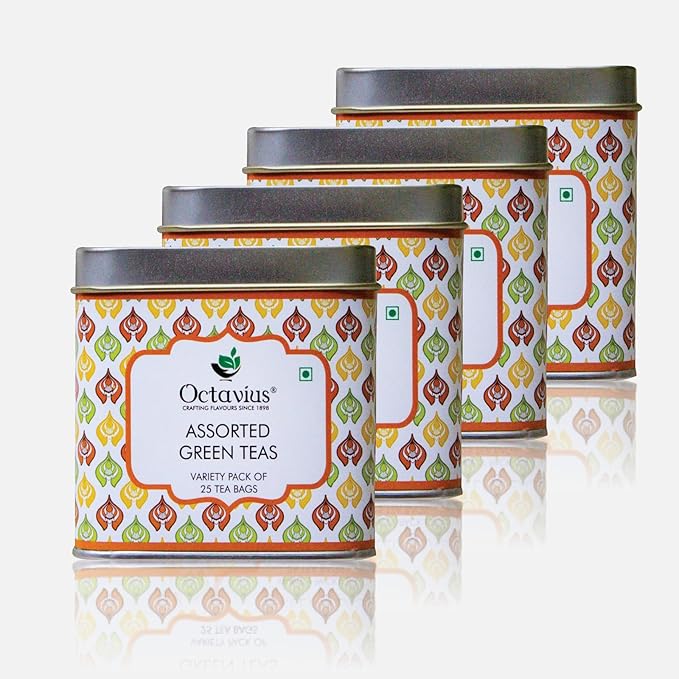 Octavius Green Tea Variety Pack | 3 Assorted Green Teas ??Lemon Honey, Cinnamon Anise & Pure Green | 25 Tea Bags Each | Detox & Antioxidant-Rich | Tea Sampler Pack | Pack of 4