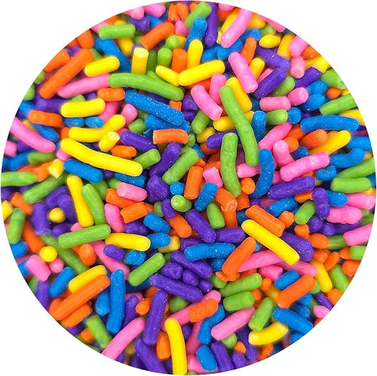 NCS Neon Orange, Yellow, Green, Pink, Blue and Purple Jimmies Edible Sprinkles, 8 ounces - Great for Cupcakes, Cookies, Cakes, Cakes Pops, Donuts
