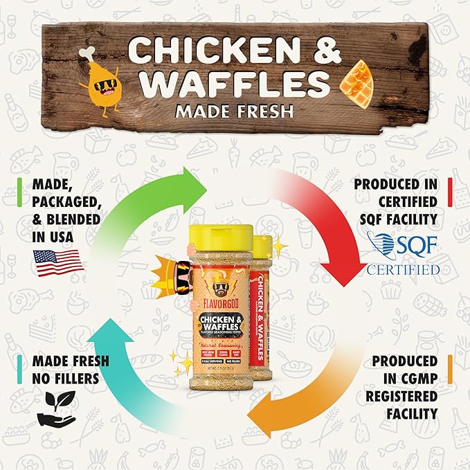 Chicken & Waffles Seasoning Topper Mix, 2 Bottles by Flavor God - Premium All Natural & Healthy Spice Blend for Chicken, Pasta & Vegetables - Kosher, Low Sodium Great Flavor Spices and Seasoning Gift