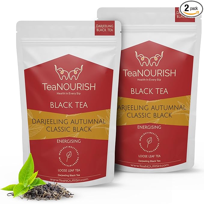 TeaNOURISH Darjeeling Autumnal Classic Black | Autumn Flush Loose Leaf | Strong, Robust Taste & Aroma | Freshly Sourced Direct From Origin - 3.53oz/100g (Pack of 2)