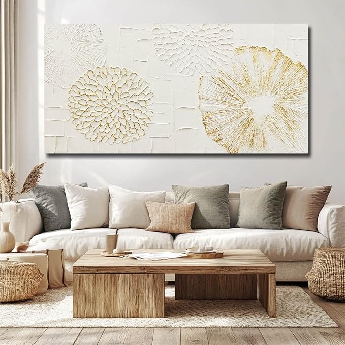 VAYIMDH White Wall Artwork Floral Wall Painting Modern Wall Art 24"x48" Large Pictures for Living Room Kitchen Wall Poster Canvas