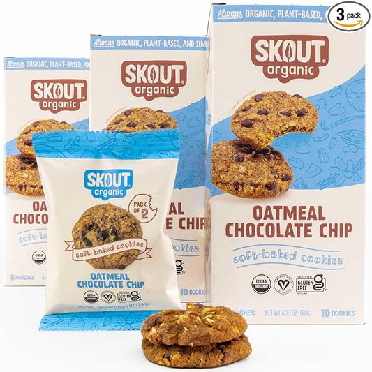 Skout Organic Oatmeal Chocolate Soft Baked Cookies (3 Pack) | Soft Baked Cookies | Plant-Based | Vegan | Gluten, Dairy, & Soy Free